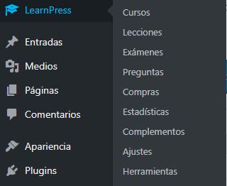 Menu LearnPress - Plataforma de formacion